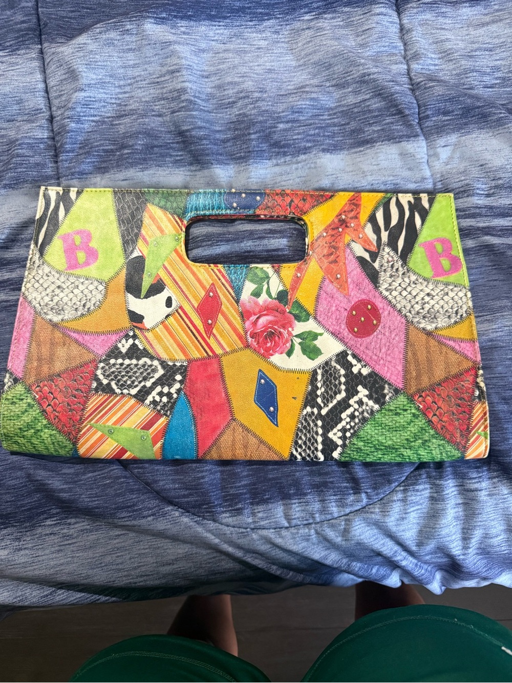 Colorblock Patchwork Cutout Handle Clutch - Multicolor